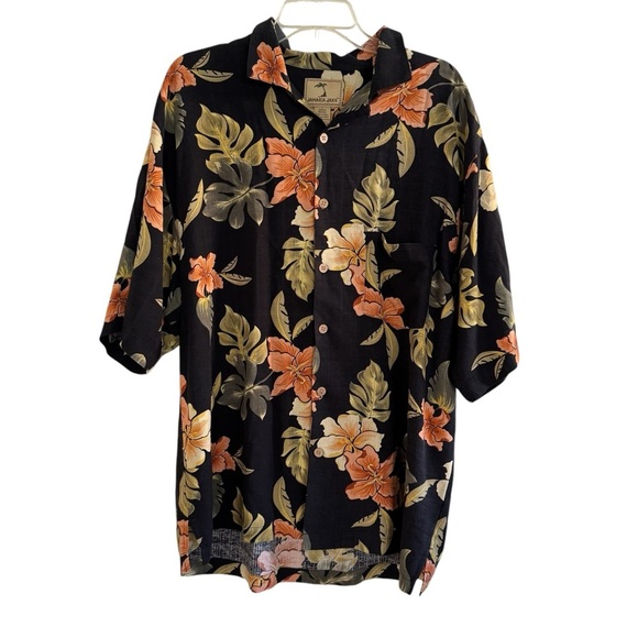 Jamaica Jazz 100% Silk Floral Tropical Shirt Button Up Short Sleeve L - Picture 1 of 7